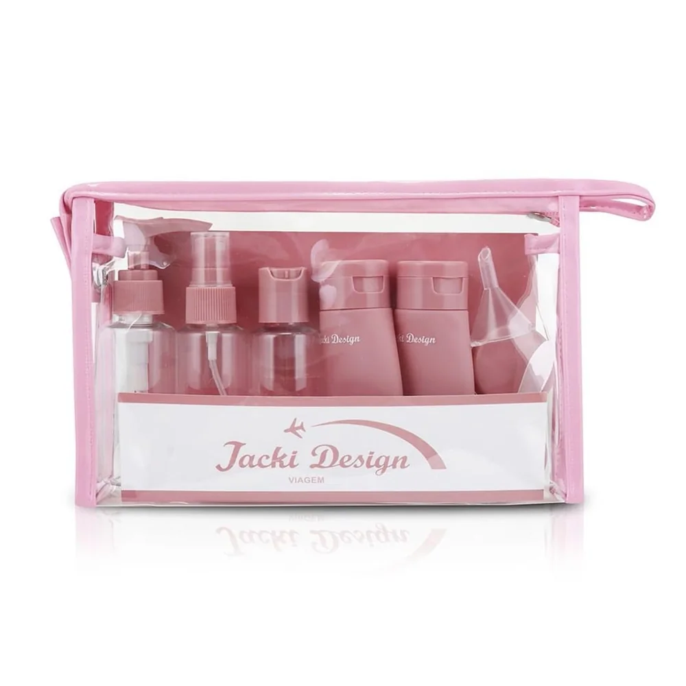 Kit de Frascos e Nécessaire para Viagem de 10 Peças Premium Rosa