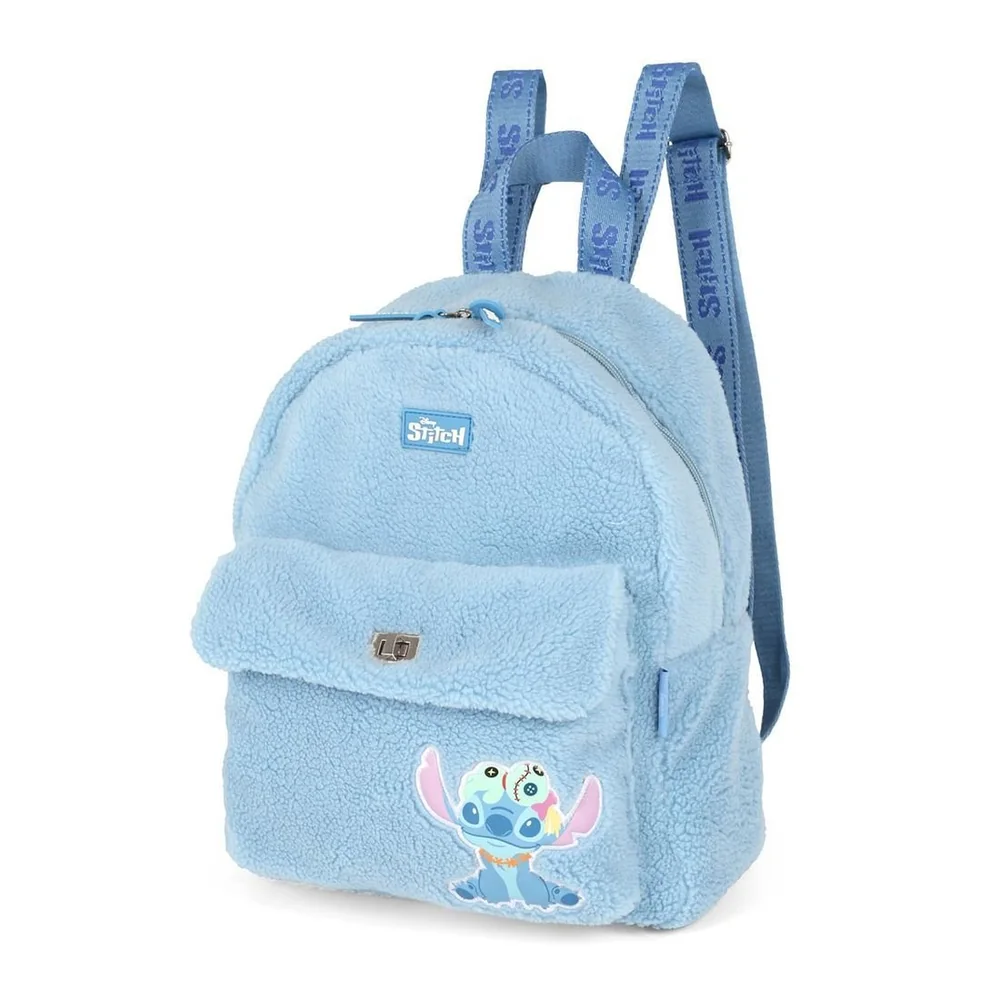 Mochila Infantil Em Pelúcia Stitch & Xepa Azul