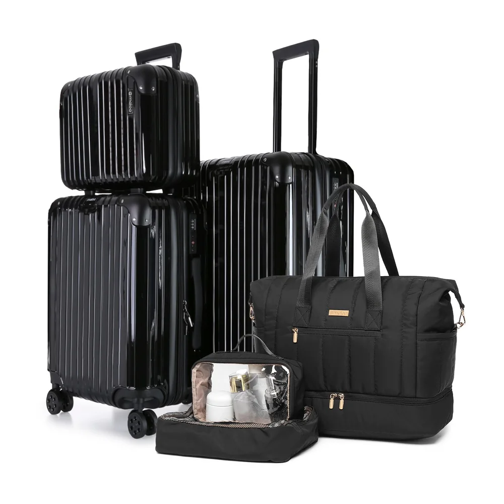 Kit Mala de Bordo 10kg, 23kg e Frasqueira Brasil Maloa Preto PC e ABS com Bolsa Nomad Preto