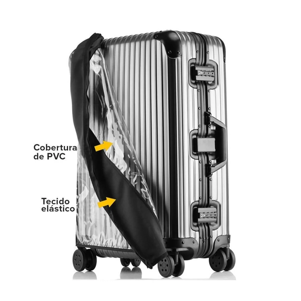 Capa De Mala Maloa Alça Tradicional Transparente Pvc Com Elastano Preto