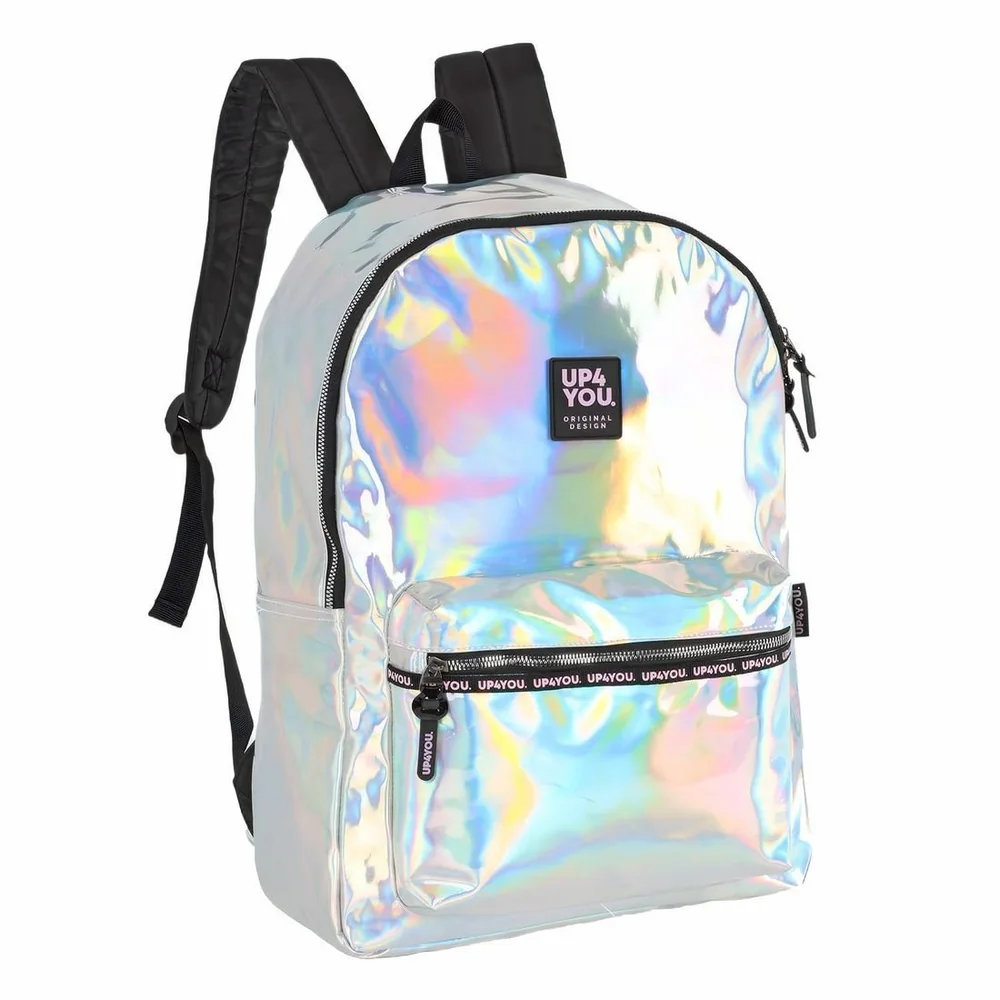 Mochila Escolar Juvenil Feminina Holográfica Prata