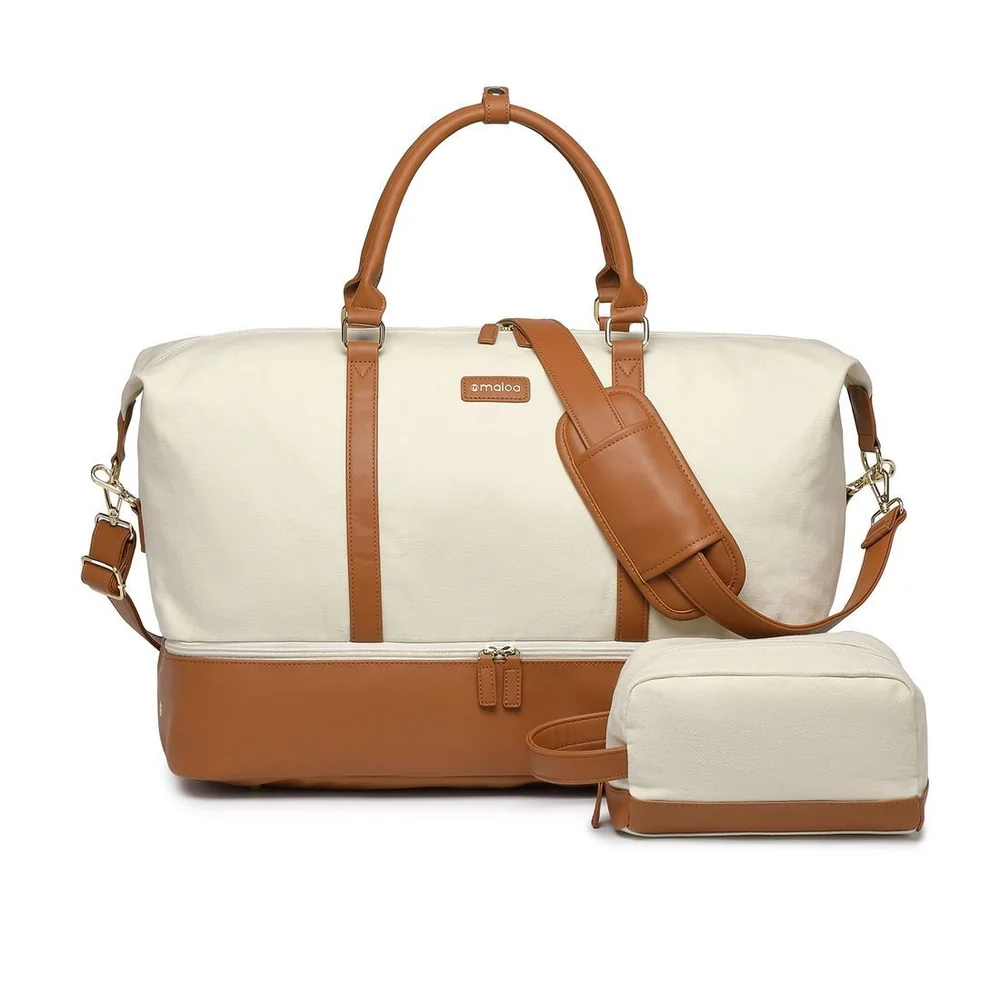 Bolsa De Viagem Em Lona Weekend Maloa Bege Com Marrom