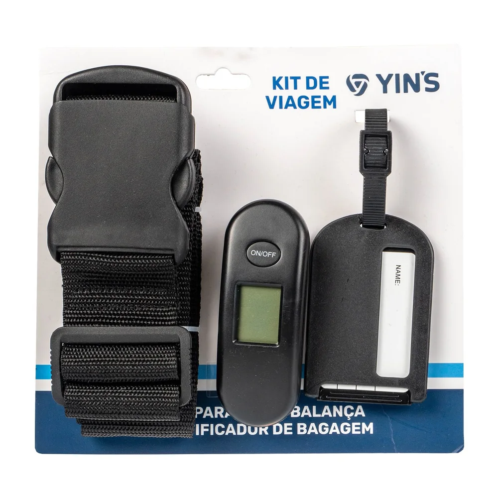 Kit de Viagem com Cinta para Mala, Balança e Identificador de Bagagem